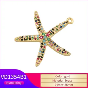 Starfish pendant with colorful pavé micro-set cubic zirconia in gold plated brass finish