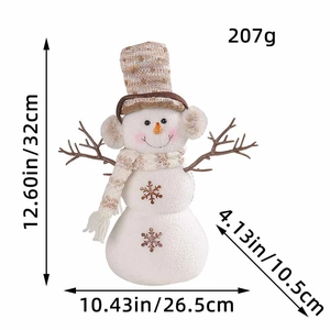 Plush Christmas snowman figurine with brown plaid hat and scarf, dimensions 32x26.5cm