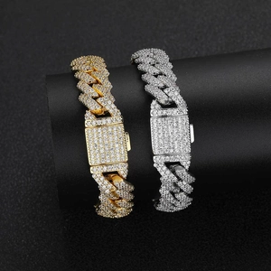 12mm iced out diamond rhinstone Cuban link chain necklaces in gold and silver set