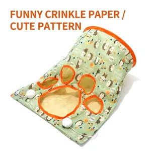 Cat tunnel toy with crunchy paper crinkle sounds and cute cartoon hedgehog patterns