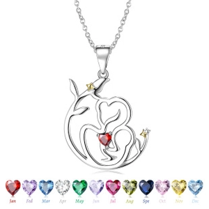 S925 silver necklace pendant with red heart stone and 12-month birthstone options