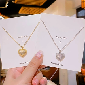 Heart Pendant Necklace Titanium Steel Chain Copper Base Micro Pave Cubic Zirconia Elegant Fashion Jewelry For Women