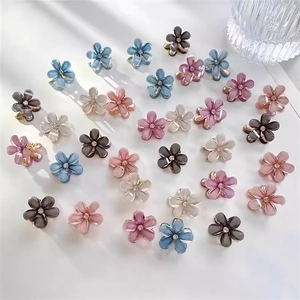 Mini Flower Hair Claws Alloy Resin Rhinestone Small Delicate Hair Clip Accessories For Women Girls Korean Style