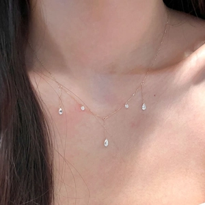 Copper Waterdrop Zircon Tassel Necklace Elegant Pear Shaped Crystal Pendant Fringe Y Chain Jewelry For Women