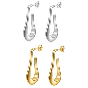 Minimalist 304 Stainless Steel Water Drop Stud Earrings For Women Gold Plated Geometric Hollow U-Shaped Loop Earrings Jewelry