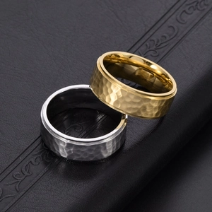 Handcrafted hammered titanium steel rings in gold and silver finish for men and women