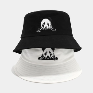 Chapeau Bob En Coton Broderie Panda Décontracté Large Bord Solaire Respirant Pour Femmes Et Hommes