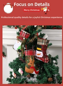 Detail of Christmas stocking decorations featuring 3D Santa, Snowman and Elk embroidery