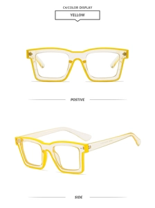 Front- und Seitenansicht der stilvollen gelben quadratischen Brille mit Blaulichtfilter