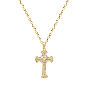 Collana di lusso in acciaio al titanio dorato con ciondolo a croce e diamanti brillanti