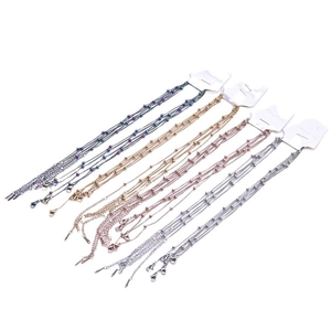 Multi-colored 1.5mm stainless steel beaded chain necklaces set in four metallic finishes