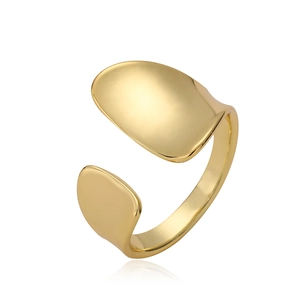 Minimalist 18K gold plated geometric open ring with polished liquid metal finish