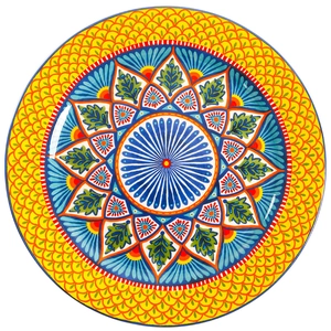 Vibrant Talavera style ceramic salad plate with colorful hand-painted floral patterns
