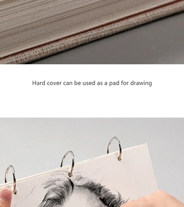Detail of the linen texture hard cover and spiral binding on a 32K sketchbook