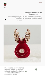 Close-up of deep red flocked Christmas reindeer ornament with sparkling gold sequins decoration