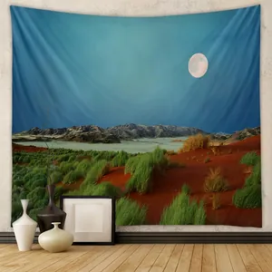 Landscape Tapestry Polyester Fabric Desert Moon Wall Hanging Bedroom Living Room Bohemian Nature Art Decor