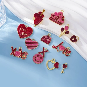 10Pcs Valentine series red glitter enamel charms for DIY necklace and earrings
