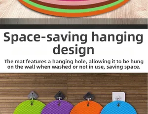 Close-up of heat-resistant honeycomb silicone mat with hanging hole for easy storage