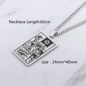 Tarot Death card rectangle pendant necklace in stainless steel with 60cm chain length