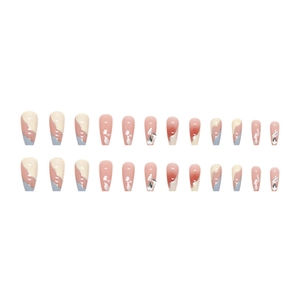Glittering galaxy press-on nails in pink and marble coffin shape with 24 pieces set
