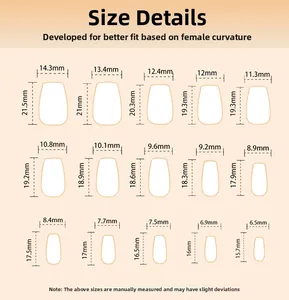 Size chart showing dimensions for leopard cat-eye press-on nails in 15 different sizes