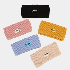 Knitted Sport Headband Elastic Ribbed Thick Hair Band With Letter Patch Street Style Warm Ear Warmer Unisex