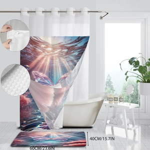 Detailed view of the double-layer butterfly print shower curtain and non-slip floor mat set