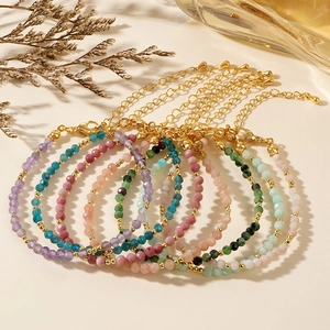 Bohemian natural stone beaded bracelets in multiple colors with gold adjustable clasp