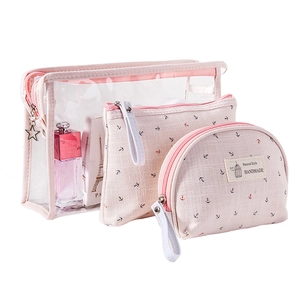 Transparent PVC Cosmetic Bag Set Waterproof Toiletry Pouch Travel Makeup Storage Bag With Anchor Pattern For Women