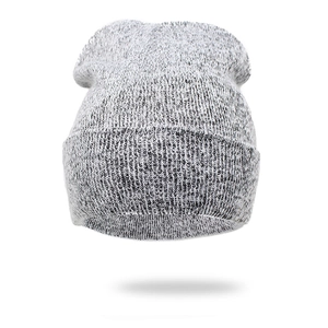 Chic rabbit fur rainbow knit beanie for women in grey-white mixed warm winter style