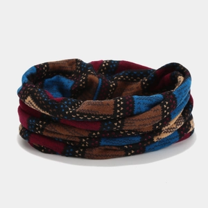 Versatile knitted slouchy beanie with vintage geometric patterns and patchwork colors