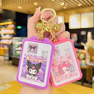 Cartoon puzzle game keychain with Sanrio character card holder and bell charm for students