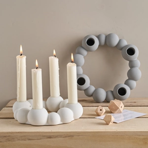 Bubble bead silicone mold for round resin candle holders with 4 holes for DIY plaster decor