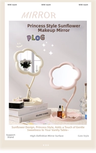 Detail of sunflower makeup mirrors in pastel colors with storage tray for jewelry