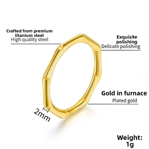 Detail showing 2mm wide bamboo joint ring in 18K gold plated high quality steel