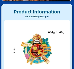 Detail of Chongqing souvenir fridge magnet showing 7.5cm size and 60g weight specs