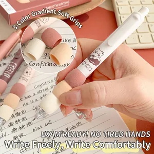 0.5mm retractable gel pen with soft tri-color gradient sponge grip and bear illustration