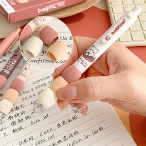 0.5mm retractable gel pen with soft tri-color gradient sponge grip and bear illustration
