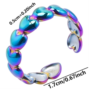 Detailed dimensions of rainbow heart twist ring with 0.5cm width and 1.7cm inner diameter