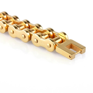 Industrielles 18K vergoldetes Edelstahl-Fahrradkettenarmband für Herren mit Kastenverschluss