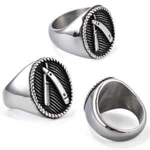 Vintage Straight Razor Ring Stainless Steel Barber Tool Design Retro Punk Industrial Style Jewelry For Men
