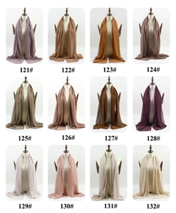 Selection of long chiffon hijabs in 12 distinct solid colors with numbered labels