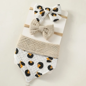3-pack baby bandana bib and leopard print bow headbands set made of soft cotton gauze