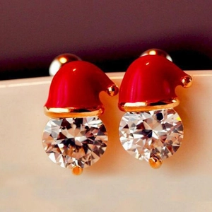 Santa Hat Christmas Stud Earrings Alloy Enamel Round Clear Cubic Zirconia Festive Holiday Party Jewelry For Women