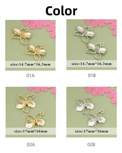 Macro shot of 18k gold and silver floral charms with intricate petal details for DIY jewelry