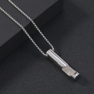 Sleek silver stainless steel necklace with geometric cylindrical bottle opener pendant