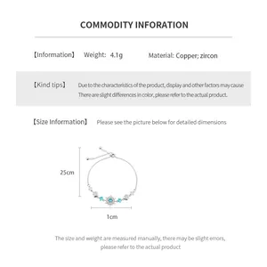 Size chart showing 25cm vintage zircon flower bracelet details and copper material specs