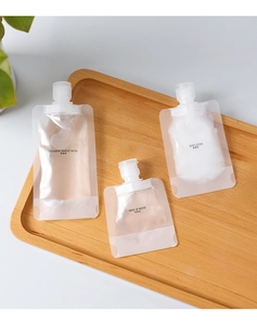 Transparent travel refillable pouch set, portable squeeze bags for lotion and cosmetics.