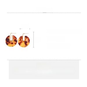 Detail view of round acetate earrings showing 4cm size dimensions and 9g weight specs