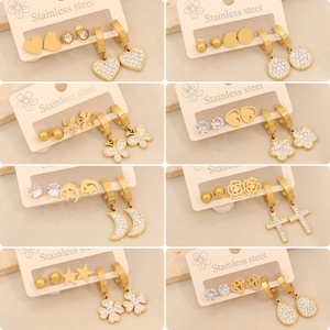 Fashion Earrings Stainless Steel Rhinestone Gold Heart Butterfly Flower Geometric Jewelry For Women